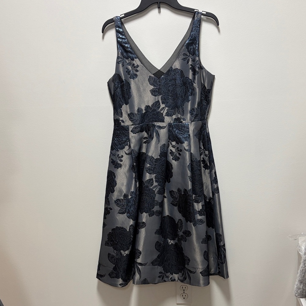 White House Black Market Navy Floral Midi Dress